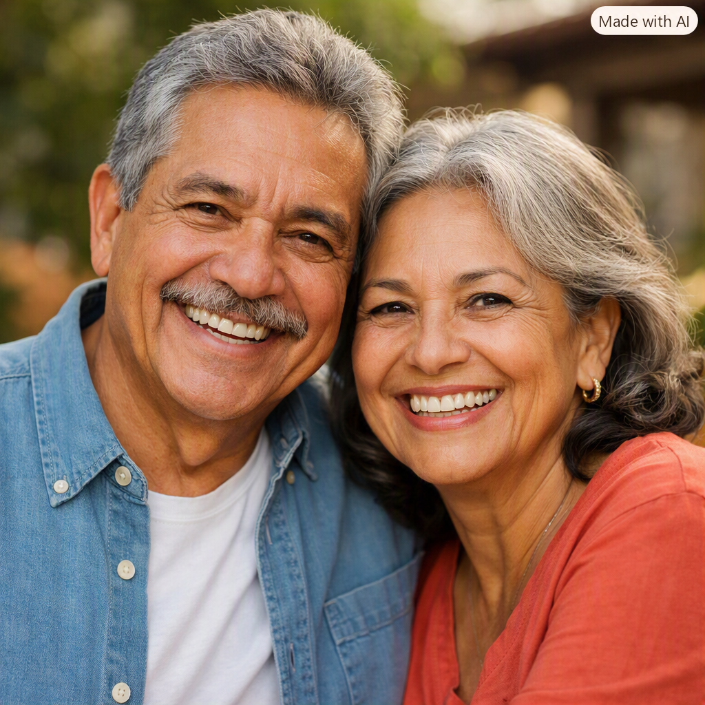Pareja de jubilados sonriendo, clientes de CréditoSeguro MX